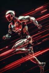 Poster - A man in a red and silver suit running, suitable for sports or fashion concepts