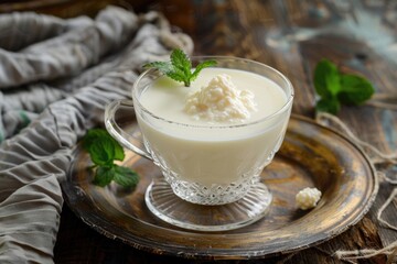 Poster - Fresh glass of milk with a hint of mint, perfect for a refreshing beverage