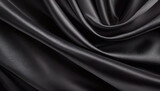 Fototapeta  - Czarny naturalny jedwab, tekstura, tło, miejsce na tekst do projektu