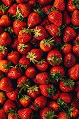 Poster - Close up shot of a bunch of ripe red strawberries, perfect for food and healthy eating concepts