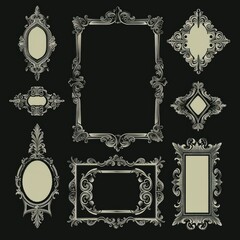 Poster - Elegant ornate frames and ornaments on a black backdrop, perfect for adding a touch of luxury to your designs