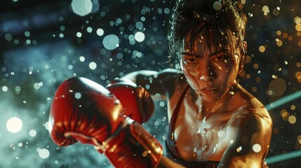 Aufkleber - Close up of a person wearing boxing gloves, suitable for sports and fitness concepts