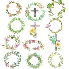 Poster - Beautiful watercolor flowers and leaves set, perfect for various design projects