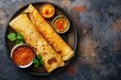 South Indian Vegetarian Breakfast: Delicious Dosa Crepes with Sambar and Chutney. Perfect Traditional Morning Eats for Tamil Cuisine Fans