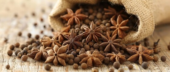 Sticker -   Star anise seeds spill from a burk of burlock