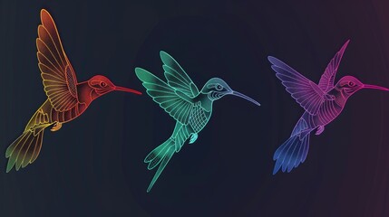 Aufkleber - Three vibrant hummingbirds flying in the air. Ideal for nature and wildlife concepts