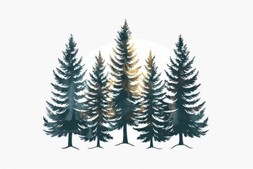 Poster - Sun shining through a group of pine trees. Suitable for nature and outdoor themed designs