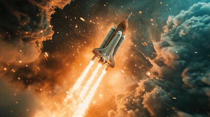 Poster - A space shuttle launching into the sky. Perfect for science and technology concepts