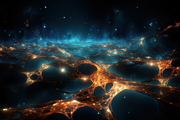 Fototapete - network connections background interstellar pathways, soft plexus lines weaving through a cosmic tapestry, celestial bodies enhancing the sense of interconnectedness in a vast, cosmic setting