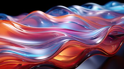 Poster - 3D wavy abstract background, Sculpture oil physical waves using transparent materials and lighting effects