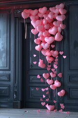 Poster - Pink heart shaped balloons floating in the air. Perfect for Valentine's Day promotions