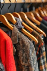 Poster - Row of clothes hanging on a rack, ideal for fashion industry projects