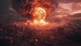 A massive explosion in the sky above a city, suitable for disaster or war themed projects