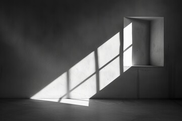 Fototapete - Strong shadows cast by a window create a stark contrast in this black and white architectural capture