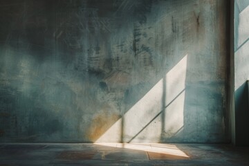 Aufkleber - The warm sunlight seeps through a window, casting a geometric shadow on a textured concrete wall, providing a sense of calm