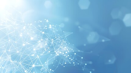 Fototapete - Ethereal network connections on a soft blue background, depicting digital data abstract. Conceptual tech image with light effects. Ideal for background use in technology themes. AI