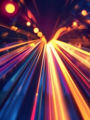 Poster - Bursting lines of yellow light and motion blur - An energetic composition of beams of light shooting forward with motion blur, conveying a fast-paced action