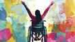 Frau Rollstuhl Hände Hoch Siegerin Behinderung Freude Kunst Bunt Lebensfreude Gehbehindert Unfall Triumphiert 