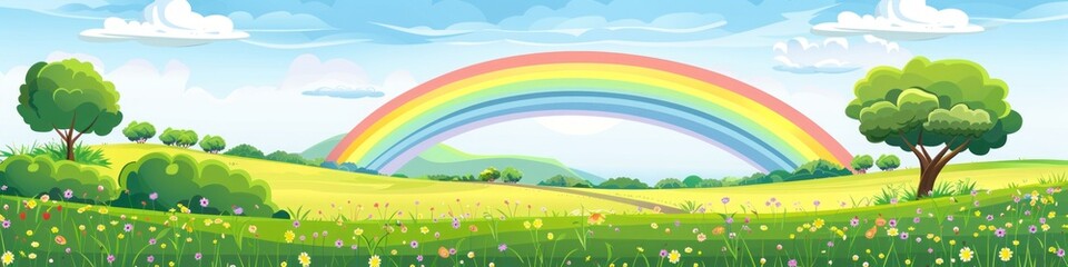 Wall Mural - rainbow landscape cartoon.