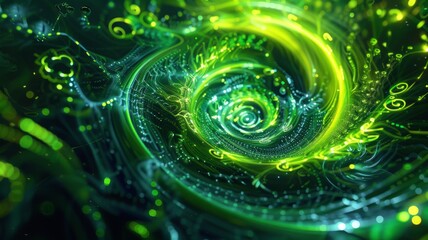 Poster - Vibrant green digital abstract vortex design - A mesmerizing digital representation of a swirling vortex in vivid green hues, symbolizing energy and dynamic movement