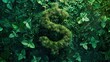Cinematic shot of a green mossy dollar sign in the grass. AI generated illustration