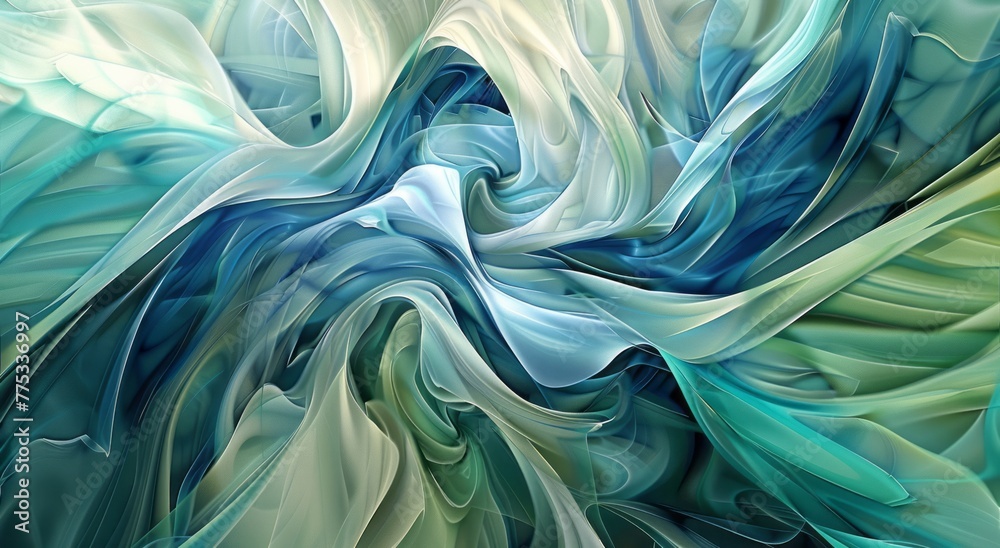 A digital art piece featuring an abstract representation of wind, with ...