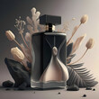 3D render design of a bottle with men perfume against gradient gray background for branding. close up. Ai generated.