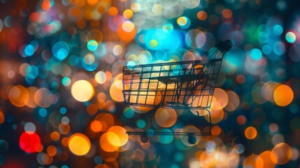 Poster - Enigmatic blurred bokeh background with enhanced e-commerce design and logistics elements, ideal for retail and online shopping concepts