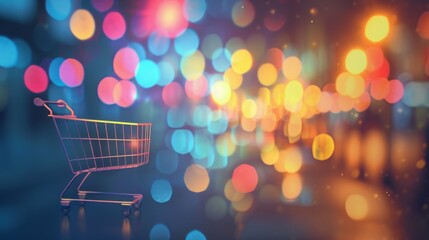 Poster - Enigmatic blurred bokeh background with enhanced e-commerce design and logistics elements, ideal for retail and online shopping concepts