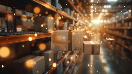 Poster - Enigmatic blurred bokeh background with enhanced e-commerce design and logistics elements, ideal for retail and online shopping concepts
