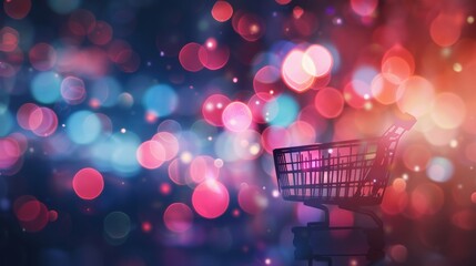 Poster - Enigmatic blurred bokeh background with enhanced e-commerce design and logistics elements, ideal for retail and online shopping concepts