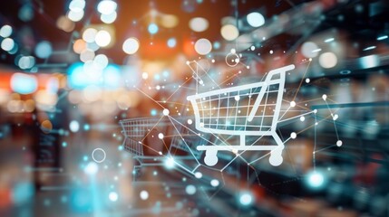 Poster - Enigmatic blurred bokeh background with enhanced e-commerce design and logistics elements, ideal for retail and online shopping concepts