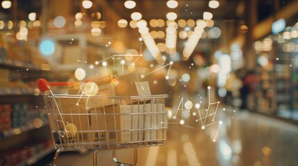 Poster - Enigmatic blurred bokeh background with enhanced e-commerce design and logistics elements, ideal for retail and online shopping concepts