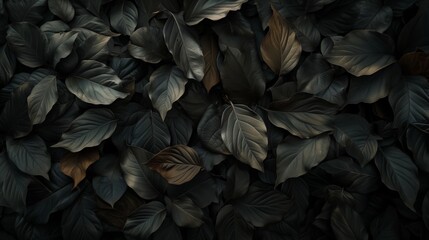 macro close-up photo of lush dark black tree or bush leaves filling the entire frame