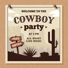 Wild West cowboy party invitation poster.