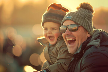 Wall Mural - A man and a child are smiling and laughing together