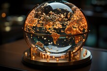 Crystal Globe Radiating Elegance, Displaying Real-time Stock Information. The Surface Shimmers With Financial Data, Creating A Unique Blend Of Sophistication And Functionality 