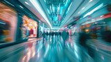 Fototapeta  - Busy urban life: motion blur background of a vibrant shopping center with dynamic light trails, perfect for retail, commerce, and cityscape concepts
