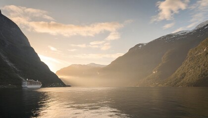 Canvas Print - fjord geirangerfjord with cruise ship norway