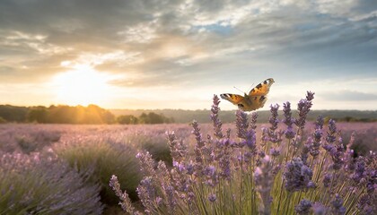 Canvas Print - plant lavender violet field beauty summer purple nature flower butterfly