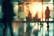 silhouette of business people meeting, abstract blurry modern office in the background