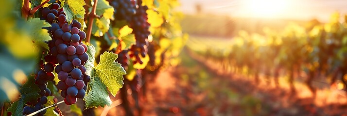 Wall Mural - A bunch of grapes hanging from a vine. The grapes are ripe and ready to be picked