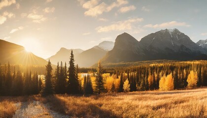 Wall Mural - beautiful panoramic image of an autumn landscape in the style of the canadian rockies ai generative