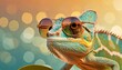 chameleon wearing sunglasses on a solid color background vector art digital art faceted minimal abstract panorama background generative ai
