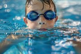 Fototapeta Przestrzenne - young boy male swimmer swimming in swimming pool