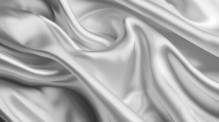 Poster - Abstract Luxurious White and Gray Satin Fabric Texture Background with Soft Waves and Patterns - Elegant Silk Cloth Background for Design and Decor