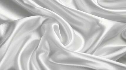Poster - Abstract Luxurious White and Gray Satin Fabric Texture Background with Soft Waves and Patterns - Elegant Silk Cloth Background for Design and Decor