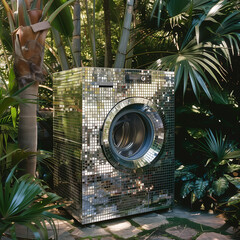 Wall Mural - Disco washing machine .Minimal creative party concept.