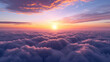 Skyline over the clouds at sunrise. A breathtaking view above the clouds as the sun rises, casting a warm glow over the horizon
