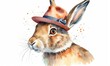 Rabbit in a hat. Watercolor illustration on a white background.